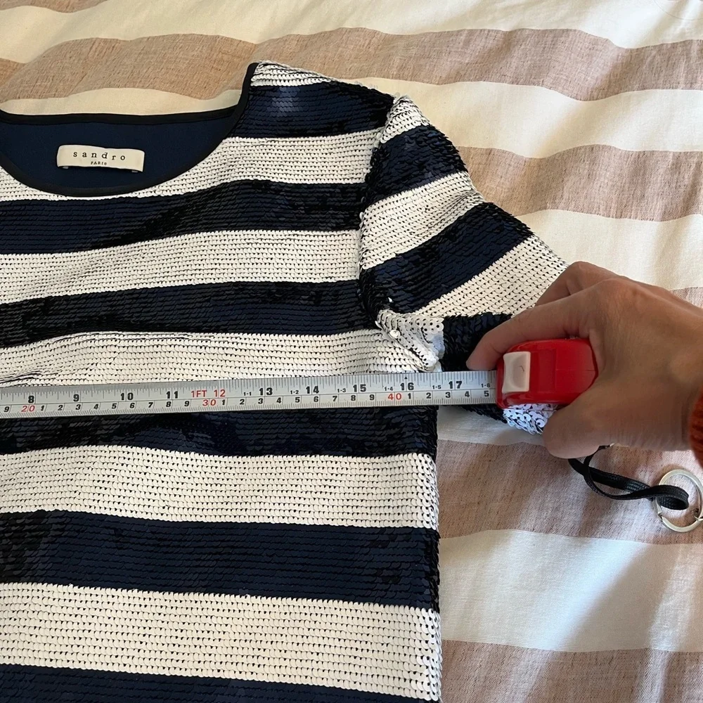 Sandro striped sequin blouse navy/white Size XS/S Elegant Chic Nautical - Picture 11 of 14